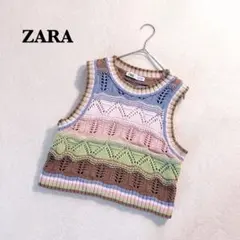 ザラ ZARA ノースリーブニットベスト マルチカラー S カジュアル