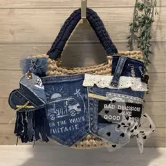 Ｎｏ．629 ハンドメイドバッグ デニムリメイクバッグ リメイクデニムバッグ
