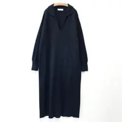 美品 yuw スキッパーポロニットワンピース ロング丈 オーバーサイズ 黒