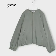 グローブ grove ノーカラー ジップアップブルゾン M グリーン