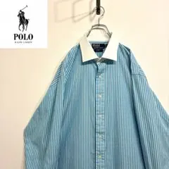 超人気❗️ラルフローレン　ストライプシャツ　XXL90s刺繍古着希少レア長袖ドレス