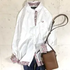 美品 フレッドペリー リバティ 白シャツ ブラウス 丸襟 綿100% 洗える