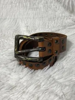 本革 スタッズ レザーベルト ブラウン 無骨 バイカー系　重厚感　ヴィンテージ