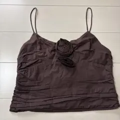 新品　ZARAダークブラウン フラワーモチーフ ビスチェ　Lのサムネイル