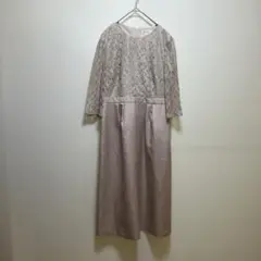 美品　東京ソワール　リファンネ　レース&シャンタン素材ドレスワンピース