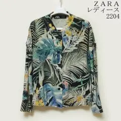 ZARA ザラ レディース リネン混 ボタニカル ノーカラー ジャケットＭサイズ