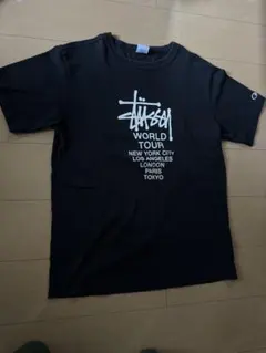 STUSSY × Champion ワールドツアー Tシャツ ブラック　Ｌ