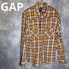 GAP フランネルシャツ S チェック柄 オレンジ 長袖 ネルシャツ アメカジ