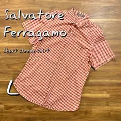 【美品】Salvatore Ferragamoフェラガモ チェック柄シャツ L赤