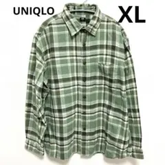 UNIQLO ユニクロ　チェックフランネルシャツ　XL　グリーン　緑　コットン