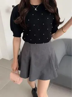 グレイルGRLパールパフスリーブニットトップスac2245 Mサイズ