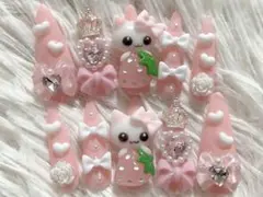 ♡No.42♡】ネイルチップ ピンク 量産型 ホイップ いちご 平成女児