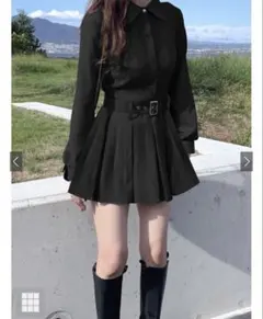 GRLベルト付きプリーツシャツミニワンピース[tu1398]