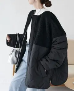 ディスコート DISCOAT ボア切替キルティングコート M ブラック 新品