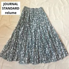 レリューム コットンボイル クリンクルティアードスカート グリーン系 花柄