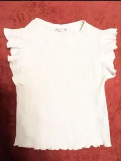 ZARA ホワイト フリル袖 リブ カットソー
