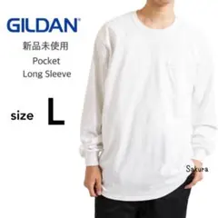 ギルダン 新品 ウルトラコットン ポケット付 長袖Tシャツ ホワイト 白 Lのサムネイル