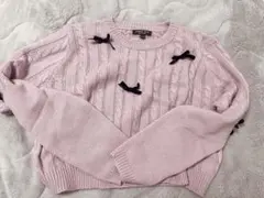 SHEIN リボン付きピンクニットセーター
