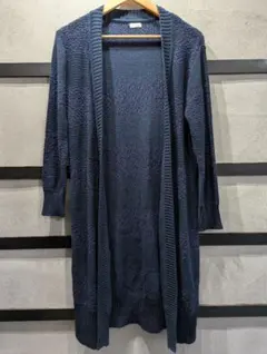 PLST ロングカーディガン M 紺◆1612