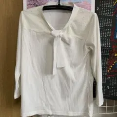 〈美品〉ホワイト レース リボン 七分袖トップス