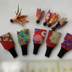 ちりめん細工 素材羽子板・羽根の各5個セット　Ｃ