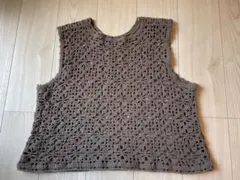ハンドメイド　グレー 花模様 かぎ針編み ベスト