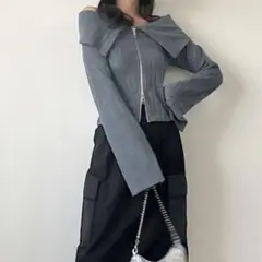 GRL ビッグカラージップフレアスリーブニットトップスsd005