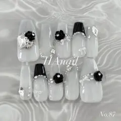 ネイルチップ マグネット バラ ワンホン 韓国 黒 ベイビーブーマー 乳白色