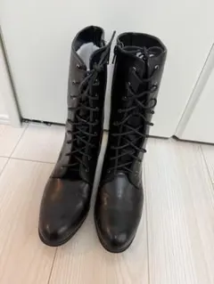 【美品】ブラックレースアップロングブーツ　25.5