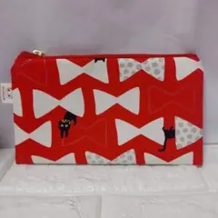 フラットポーチ 黒猫リボン