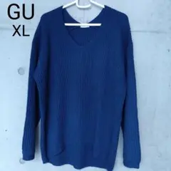 【圧縮発送】 GU Vネックセーター ブルー XLサイズ