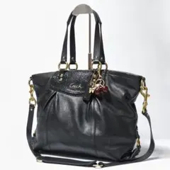 COACH コーチ アシュレイ 2way トートバッグ 黒 パイソン チャーム付