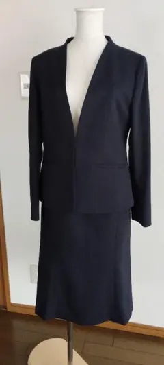 destyle ザスーツカンパニー スカートスーツ ノーカラー ネイビー