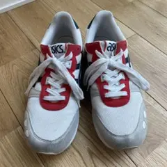 ASICS スニーカー 25.5cm ホワイト/ネイビー/レッド