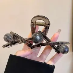 単品 バンスクリップ グレー まとめ髪 ヘアクリップ 髪留め ボールクロス