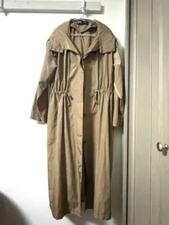 ZARA 春物 フード付きロングコート ナイロン ベージュ M