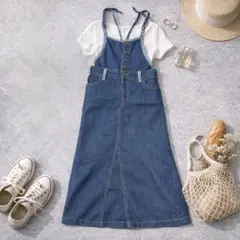 s3450 RARU サロペットスカート デニム マキシ丈 ゆったり カジュアル