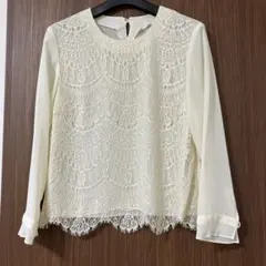 アイボリー レース 長袖ブラウス