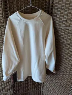 サイドジッパー付きクリーム色スウェット ロングトレーナー