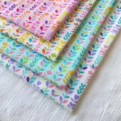 ダブルガーゼ生地・はぎれ/鳥とリーフ/ボタニカル/ 4枚セット/計2メートル