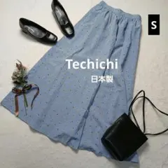 1499＊美品 テチチ 総柄ロングフレアスカート【Ｓ】水色 日本製 可愛い
