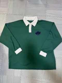 緑色 長袖ポロシャツ ロゴ刺繍付き