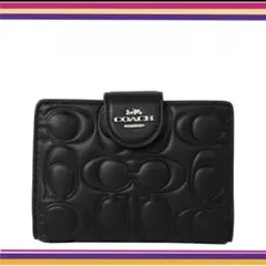 新作COACHコーチシグネチャーナッパーレザーミディアム二つ折り財布