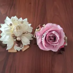 ハンドメイド コサージュ クリーム色とピンクの2個セット