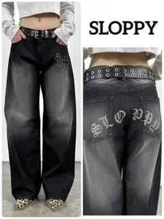 【極美品】　フーズフーギャラリー　SLOPPY ラインストーンローライズデニム