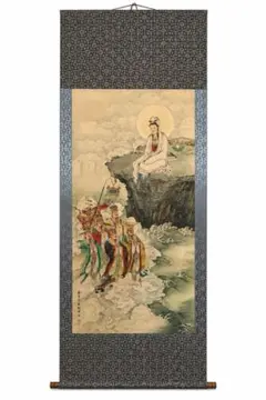 丁观鹏 送子观音图 中国画 掛け軸 水墨画 和室 玄関 茶室 壁掛け 美術
