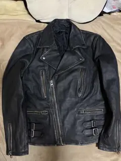 未使用近 Harlem Rounge レザーダブルライダースジャケット 羊皮 黒のサムネイル