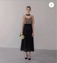 スパンコール刺繍ビジューボタンフレアスリーブセットアップドレス