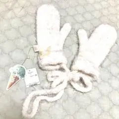 ジェラートピケ　ファー素材 リボン付きピンクミトンのサムネイル