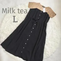 Milktea 半袖マーガレット・ビスチェレイヤード風ワンピース Ｌ